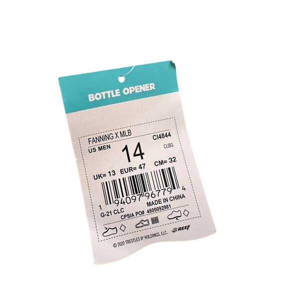 Reef Fanning X MLB Men's Flip Flop Sandals Chicago Cubs Bottle Opener NWT - Picture 10 of 10